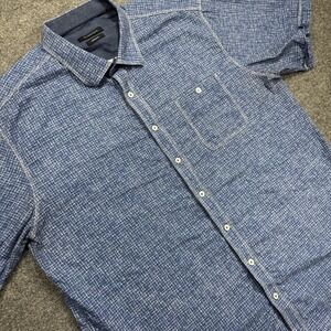 Bugatchi 3XL Shaped Fit Button-Up Shirt Blue‎ Crosshatch Cotton Blend Casual